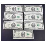 (7) UNCIRCULATED $2 BILLS CONSECUTIVE SERIAL NUM