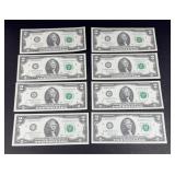 (8) $2 DOLLAR BILLS UNCIRCULATED, CONSECUTIVE