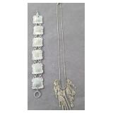 STERLING SILVER NECKLACE AND BRACELET 27 GRAMS