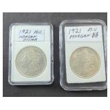 (2) 1921 MORGAN SILVER DOLLARS AU,BU