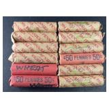 (12) ROLLS OF WHEAT PENNIES (600) PENNIES