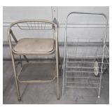 FOLDING STEP STOOL CHAIR & ROLLING SHOPPING BASKET