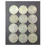(12) WALKING LIBERTY SILVER HALF DOLLARS