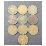 (10) INDIAN HEAD PENNIES, CLEAR DATES