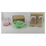 JADITE GREEN PLANTER, MEASURING CUP, MORE