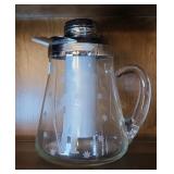 MID CENTURY ETCHED COCKTAIL PITCHER W/ ICE INSERT