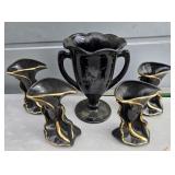 BLACK GLASS VASE & GOLD TRIM VASES
