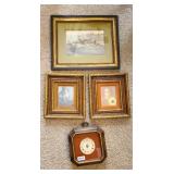 VINTAGE ART IN GREAT FRAMES & CLOCK