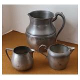 PEWTER WATER PITCHER & CREAM & SUGAR