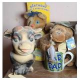 CHALKWARE COW & STUFFED ANIMALS