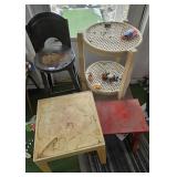 METAL STOOL, TABLES, SHELF