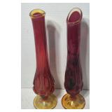 (2) ORANGE ART GLASS VASES