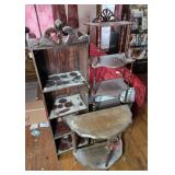 5 TIER SHELF, BOOKCASE, & HALFMOON TABLE