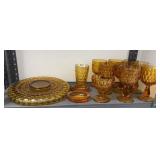 AMBER CAKE PLATE & GLASSES