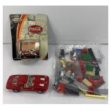 LEGOS, DIECAST CARS, (2) MINI FIGURES