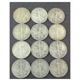 (12) WALKING LIBERTY HALF DOLLARS SILVER