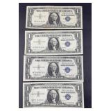 (4) BLUE SEAL $1 DOLLAR BILLS (3) 1957 & (1) 1935