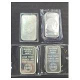 (4) 1 OUNCE SILVER BARS .999 FINE SILVER