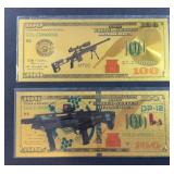 (2) FIREARM GOLD FOIL FANTASY BILLS