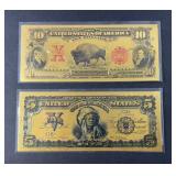 (2) NATIVE AMERICAN GOLD FOIL FANTASY BILLS