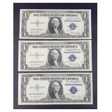 (3) BLUE SEAL $1 DOLLAR BILLS  1935