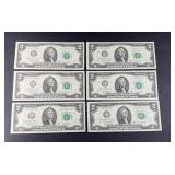 (6) $2 BILLS UNCIRCULATED CONSECUTIVE NUMBER
