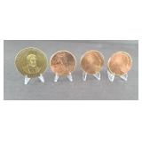 (4) COPPER REPLICA COINS