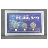 (3) WORLD WAR II STEEL PENNIES IN COLLECTOR FRAME