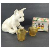 CERAMIC DOG, AMBER TOOTHPICK, SALT & PEPPER