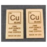 (2) COPPER BARS 1 OZ EACH