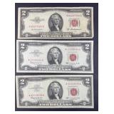 (3) RED SEAL $2 DOLLAR BILLS (2) 1963 (1) 1953