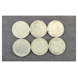 (6) V NICKELS WITH CLEAR DATES