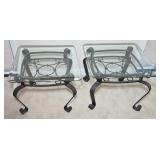 (2) GLASS END TABLES W/ METAL BASES