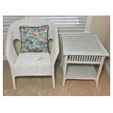WICKER SIDE CHAIR W/ END TABLE