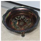 BLUE CARNIVAL GLASS BOWL