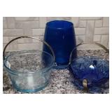 COBALT BLUE VASE (2) CANDY DISHES