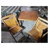 (2) CARDTABLES, (3) WOOD CHAIRS, (2) METAL CHAIRS