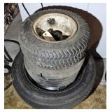 (2) EMERGENCY TIRES & (2) LAWN & GARDEN WHEELS