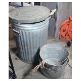 GALVANIZED TRASH CAN W/ (2) BUCKET
