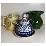 POLISH COVERED BUTTER, PITCHER & TEAPOT
