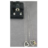 STERLING SILVER RING, (2) STERLING NECKLACES,