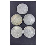 (5) PEACE SILVER DOLLARS 1922-1935