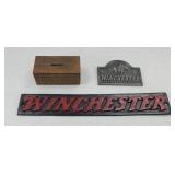 WINCHESTER CAST IRON SIGN, BANK, & EMBLEM