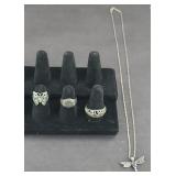 (3) STERLING SILVER RINGS & NECKLACE