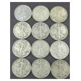 (12) WALKING LIBERTY HALF DOLLARS SILVER