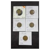 (5) EARLY INDIAN HEAD PENNIES  1863-1908