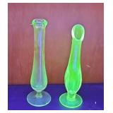 (2) URANIUM GLASS BUD VASES