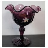 FENTON HAND PAINTED OPEN COMPOTE