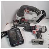 PORTER CABLE JIGSAW & DRILL, BATTERY, CHARGER