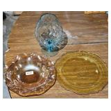 ART GLASS VASE, CARNIVAL BOWL & DEPRESSION PLATE